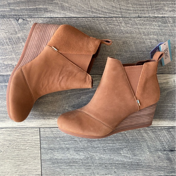NWT Toms Suede Booties Kelsey Tan Oiled Nubuck Leather Wedges Classic Size 11 - Picture 15 of 15